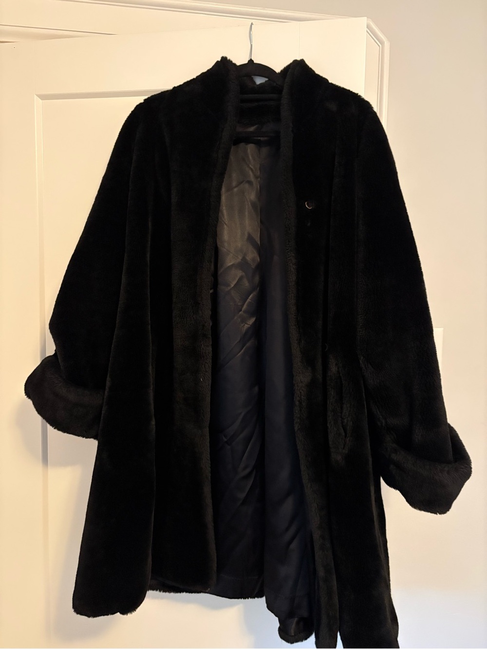 Vintage Black Faux Fur Swing Coat - Classic Elegant Outerwear